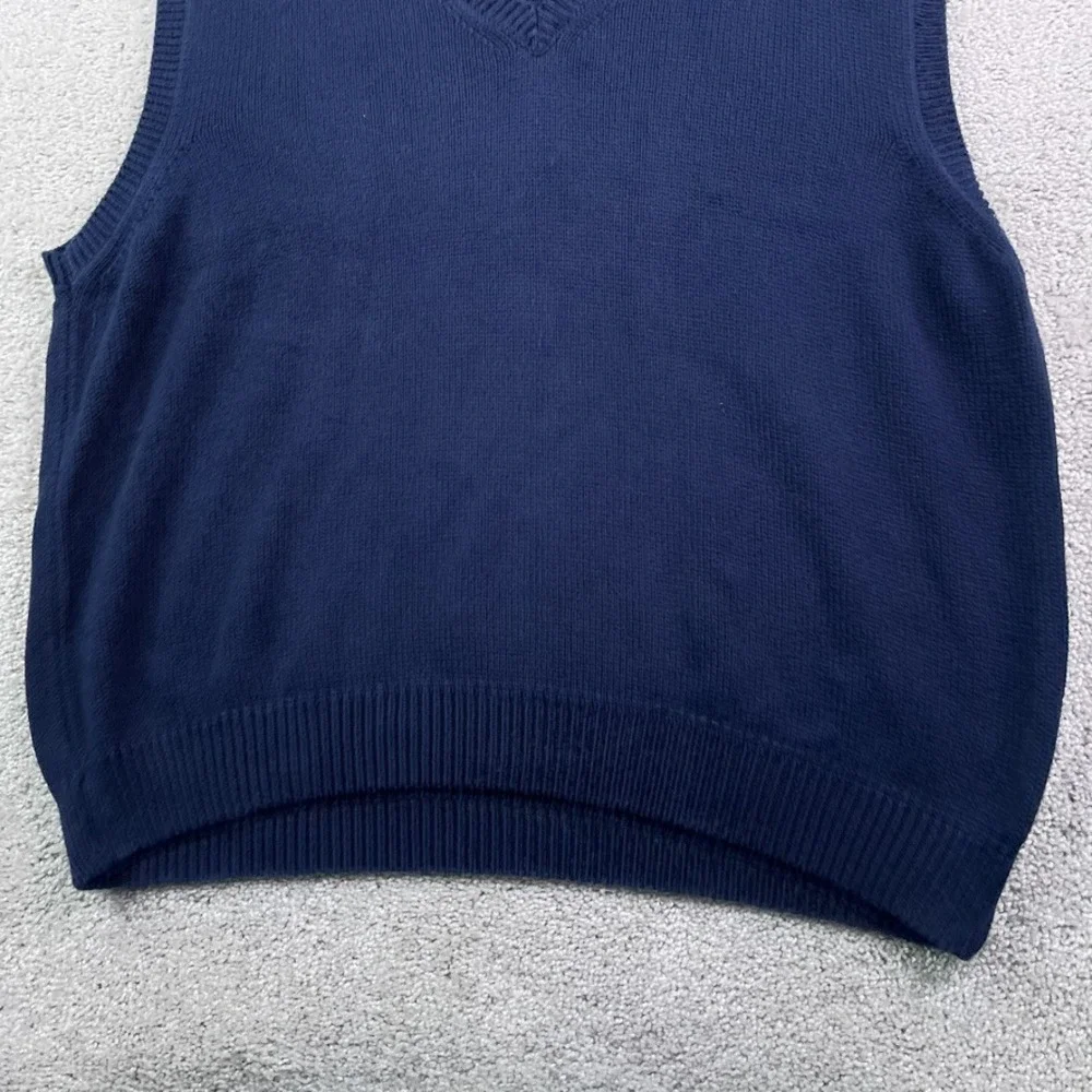 Vintage Lands End Sweater Vest Mens Large Navy Blue Knit V Neck Pullover USA‎